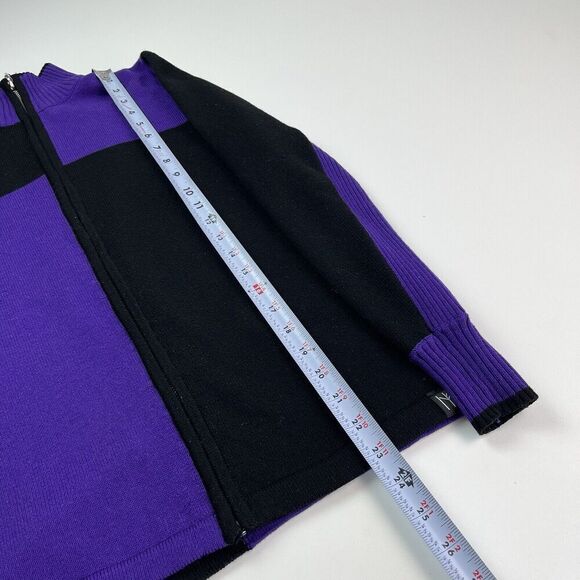 NEVE Zip Cardigan Sweater Womens M Colorblock Purple Black Wool Ski cabincore - Picture 6 of 9